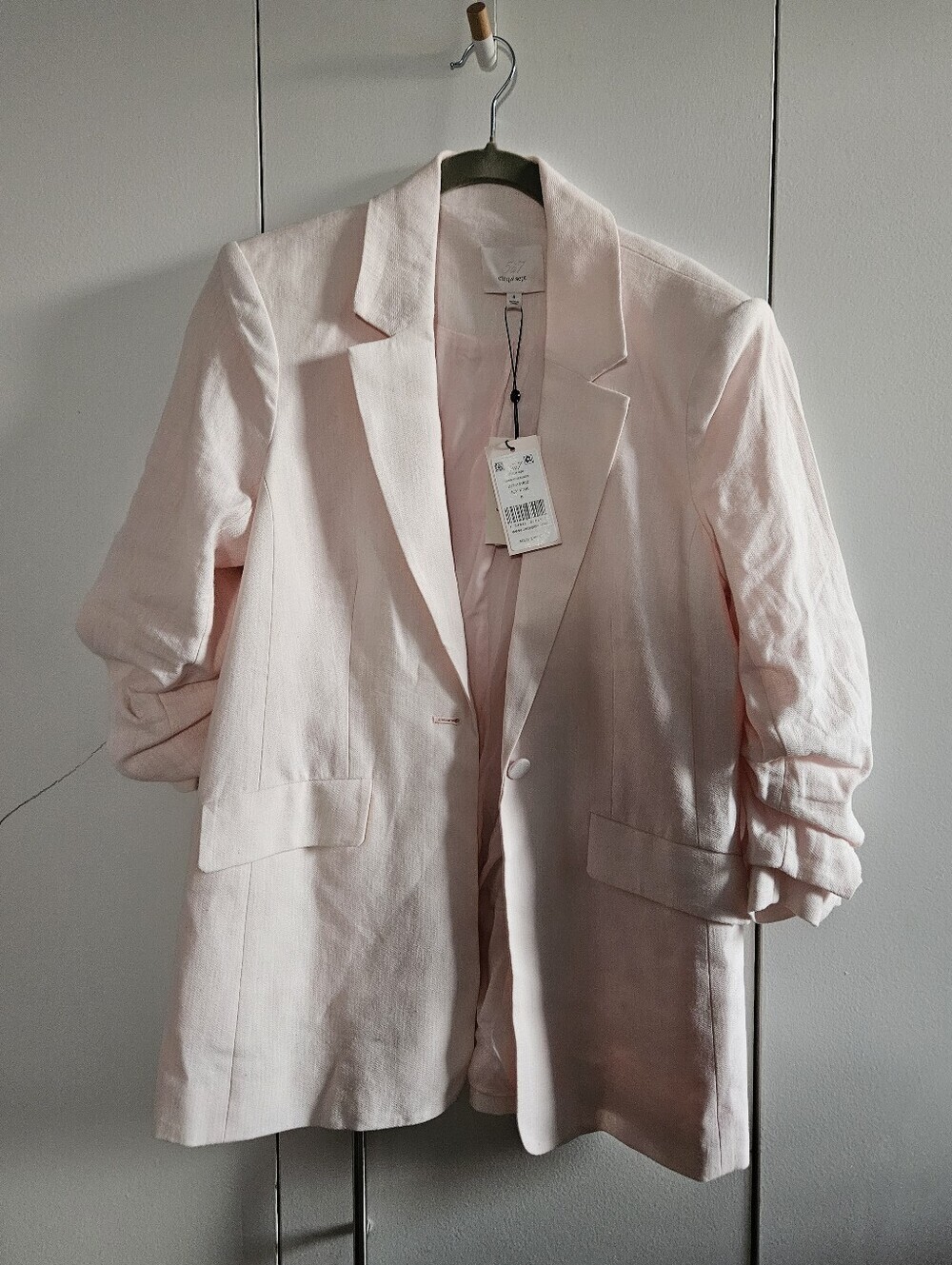 NWT Cinq à Sept Linen Kylie Blazer | Icy Pink | Size 6 | $395 Retail | Ruched